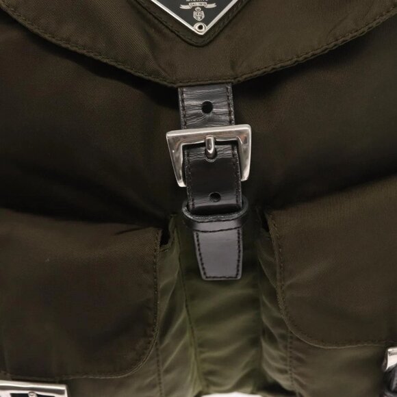 PRADA Backpack Nylon Green Silver Auth kk575